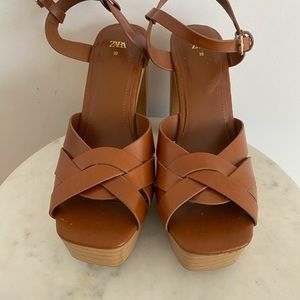 Zara Tan Platform Sandals Size 39